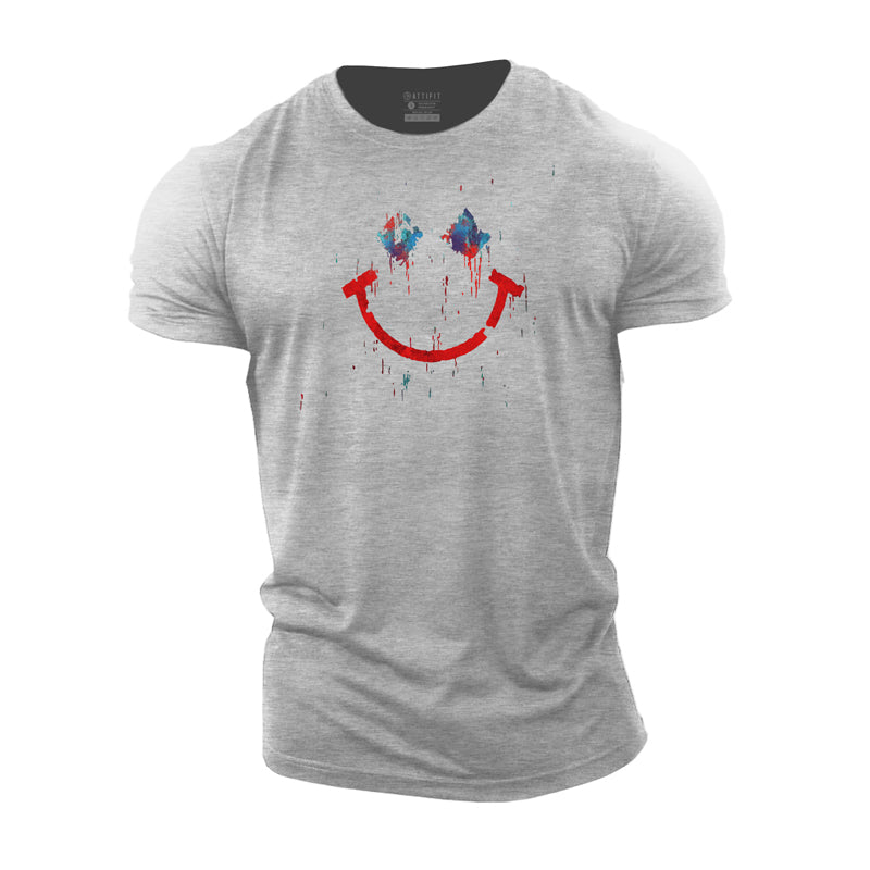 Cotton Smiling Face Graphic Men's Fitness T-shirts