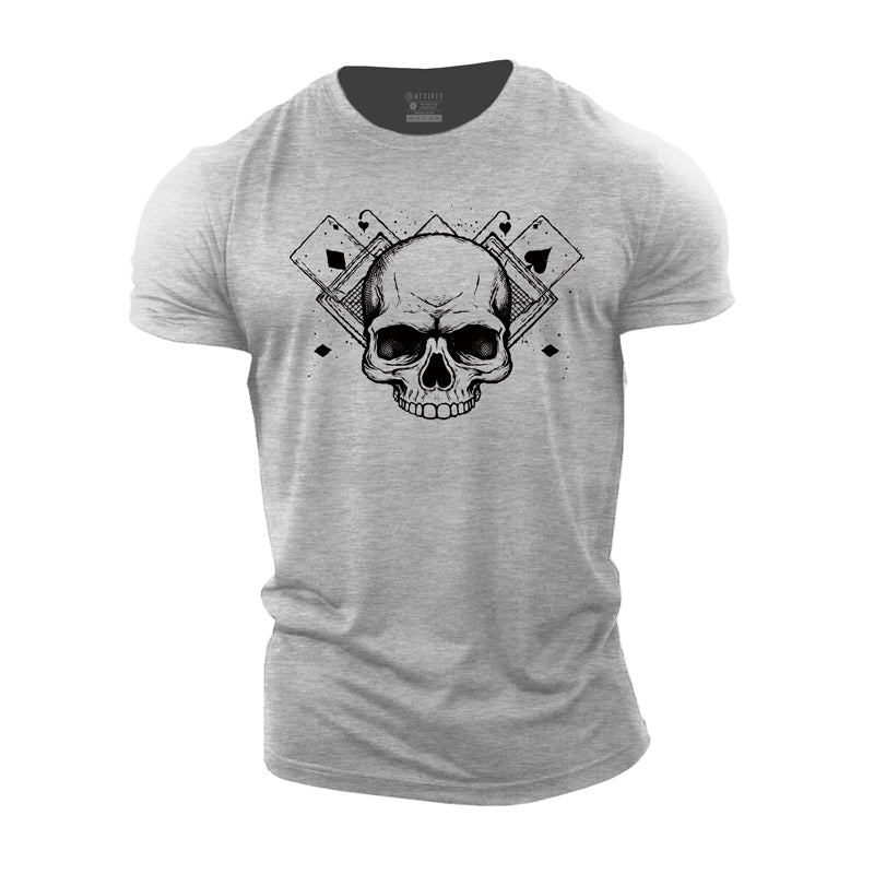 Cotton Skull Poker Graphic Men's Fitness T-shirts