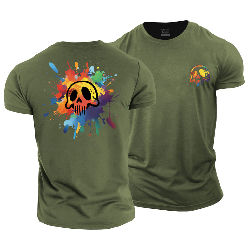 Watercolor Skull Cotton T-Shirt