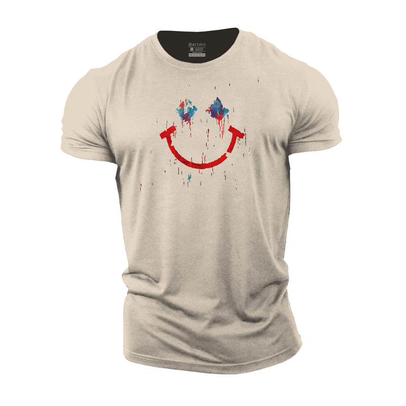 Cotton Smiling Face Graphic Men's Fitness T-shirts