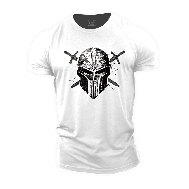 Cotton Spartan Helmet Graphic Men's Fitness T-shirts