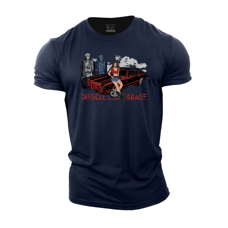 Cotton Muscle Car Garage Graphic Men's T-shirts