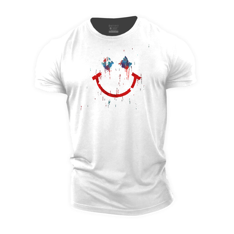 Cotton Smiling Face Graphic Men's Fitness T-shirts