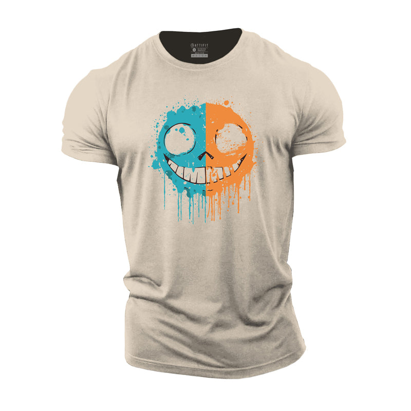 Cotton Grinning Face Graphic Men's T-shirts