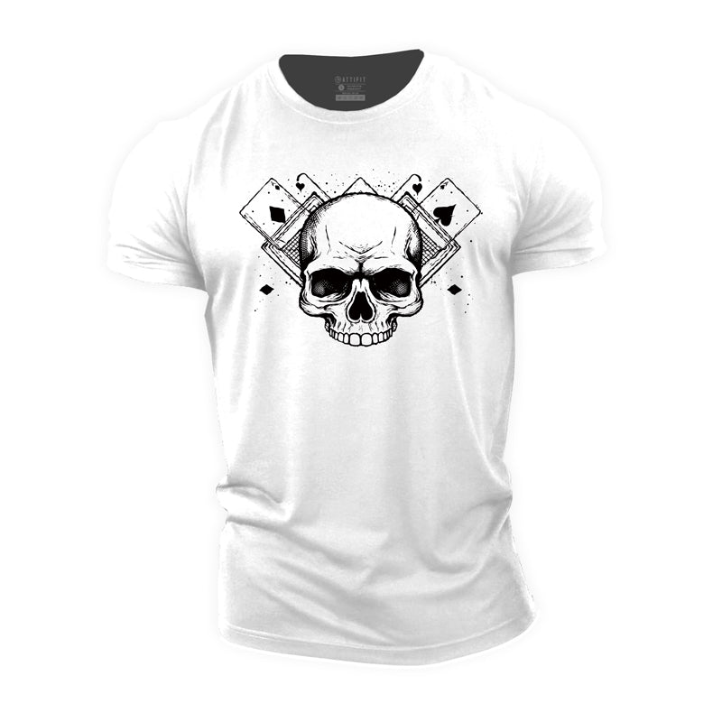 Cotton Skull Poker Graphic Men's Fitness T-shirts