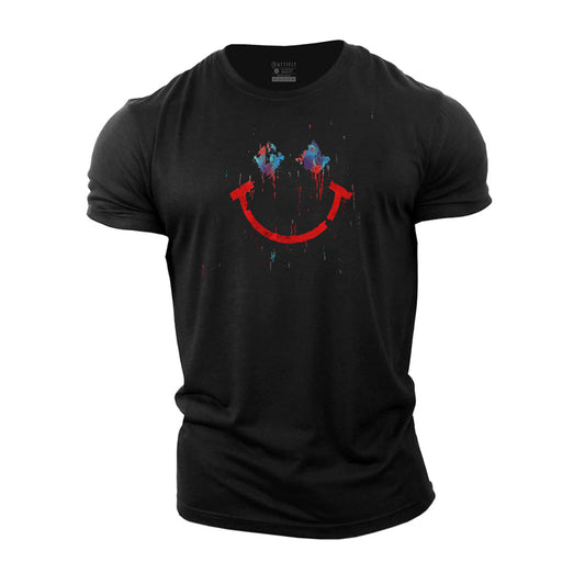 Cotton Smiling Face Graphic Men's Fitness T-shirts