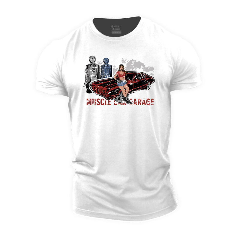 Cotton Muscle Car Garage Graphic Men's T-shirts